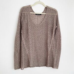 Peruvian Connection baby alpaca wool bamboo open sweater unconventional lace L